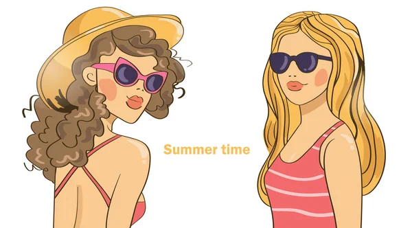 Twee meisjes van de zomer. — Stockvector