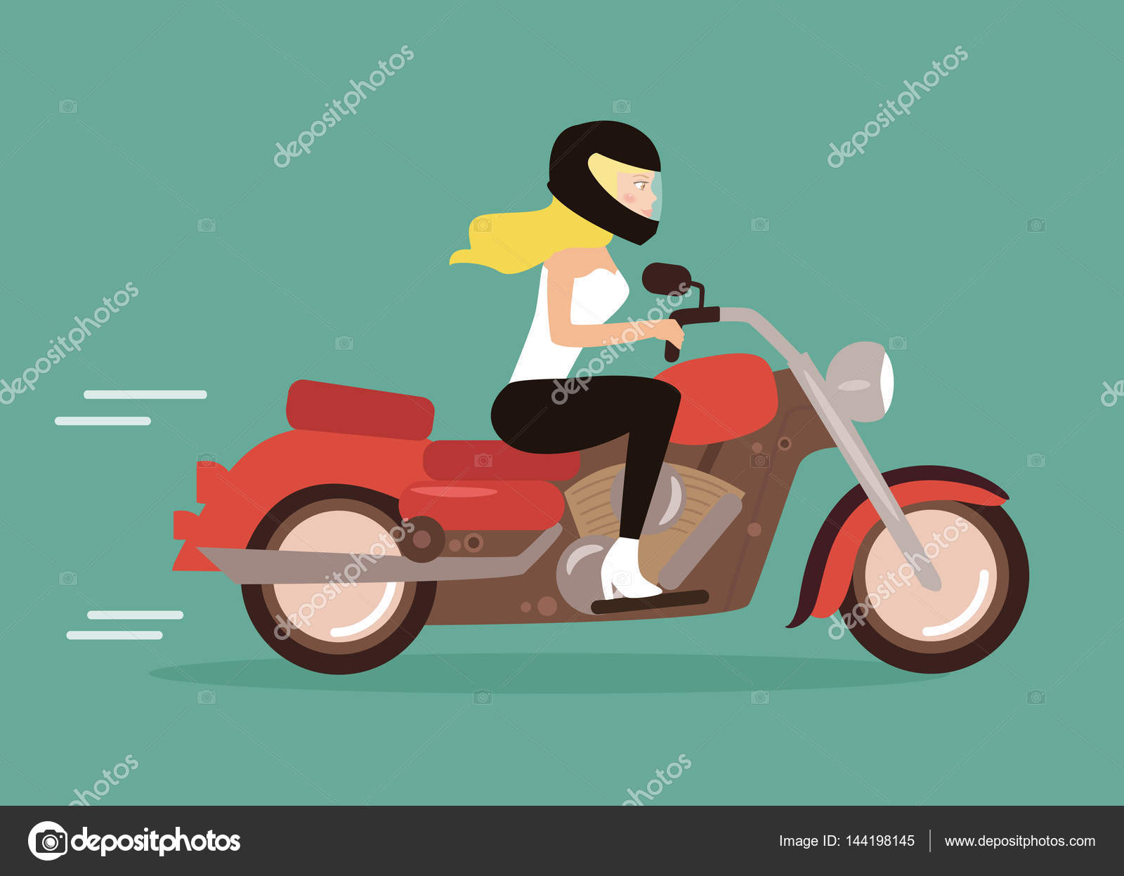 um menino andando de moto com um desenho de menina 7563541 Vetor
