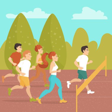 Parkta koşuşturan insanlar.