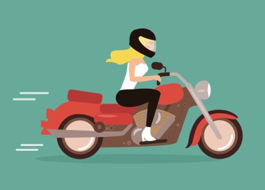 Bir motosiklet üzerinde çizgi film kız