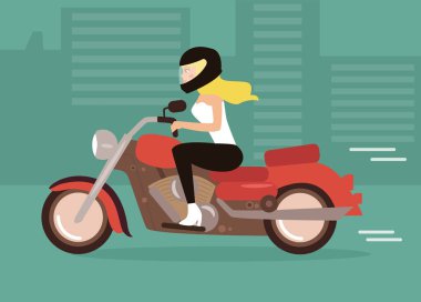 Bir motosiklet üzerinde çizgi film kız