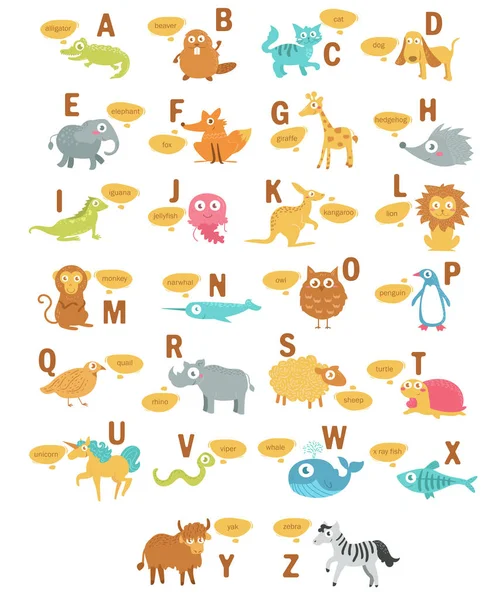 Alfabeto infantil con animales . — Vector de stock