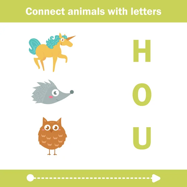 Соединить животных с буквами . — стоковый вектор