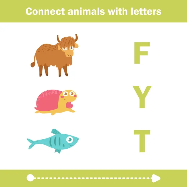 Connect animals with letters. — Stock Vector