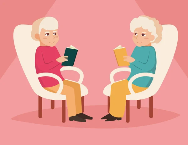 Yaşlı çift okuma. — Stok Vektör