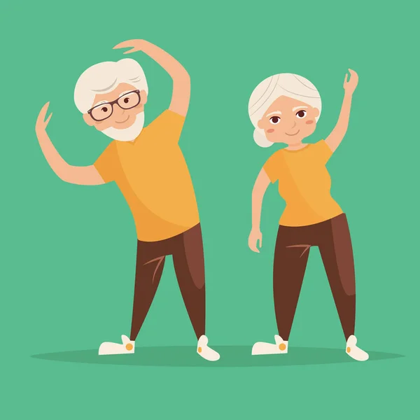 Old people doing exercises. — Stock Vector