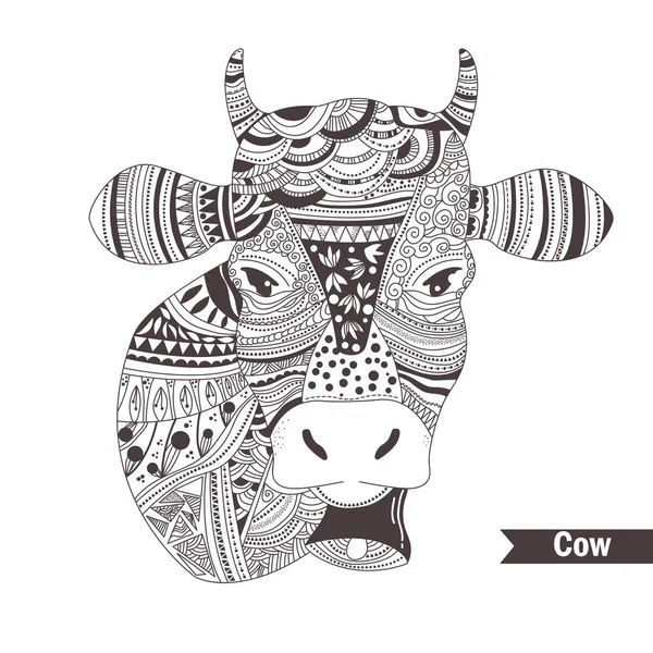 Doodle vaca con una campana . — Vector de stock