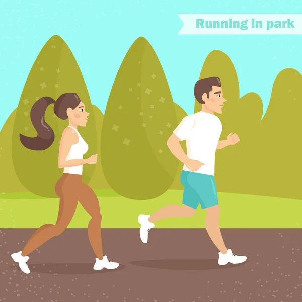Man and woman running in park — Stock Vector
