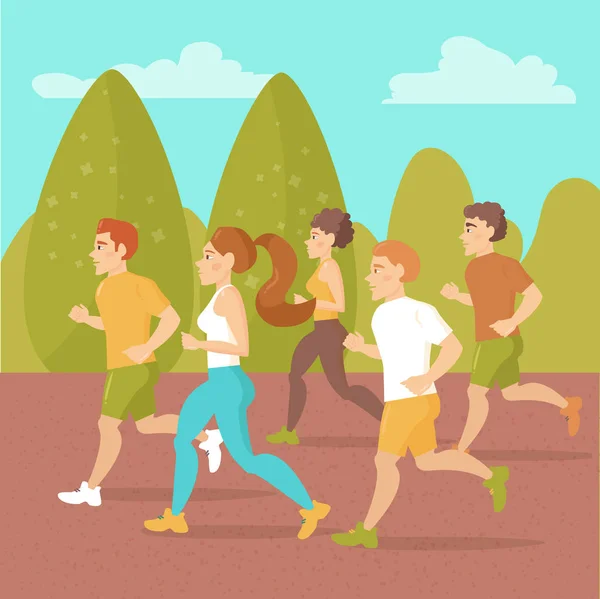 Gente corriendo por el parque . — Vector de stock