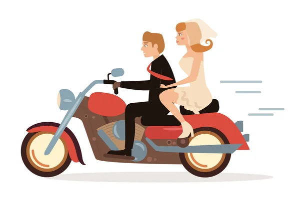 Casamento extremo. Casal em uma moto —  Vetores de Stock