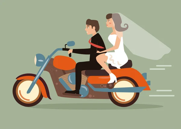 Casamento extremo. Casal em uma moto — Vetor de Stock