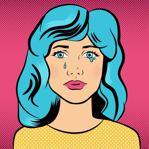 Chica llorando en el estilo pop art . — Vector de stock