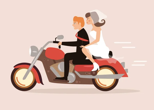 Extreme wedding. Couple on a motorcycle — Stock Vector