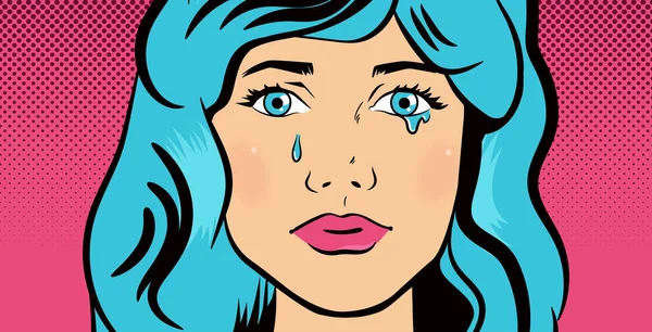 Crying girl in style pop art. — Stock Vector