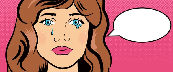 Chica llorando en el estilo pop art . — Vector de stock