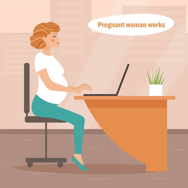 Mujer embarazada trabaja en la oficina — Vector de stock