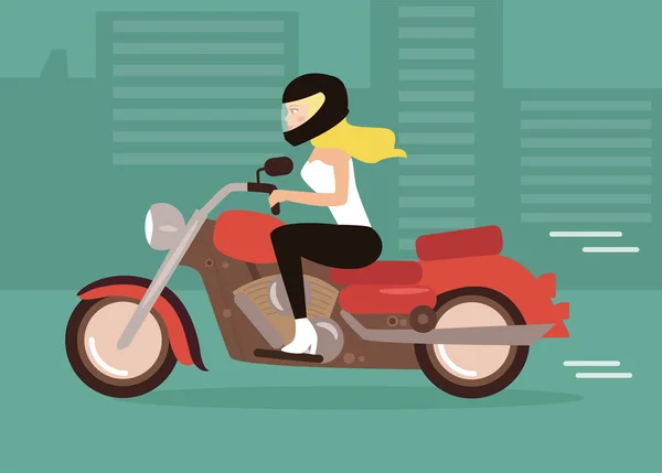 Κινούμενα σχέδια κορίτσι σε μια μοτοσικλέτα — Διανυσματικό Αρχείο