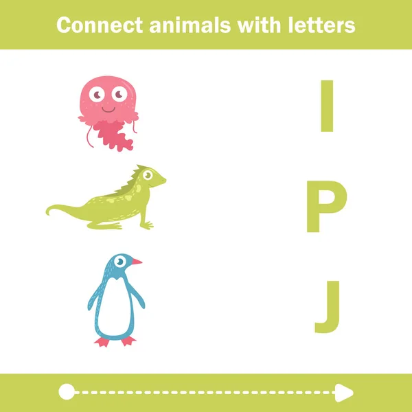 Connect animals with letters. Vector Graphics