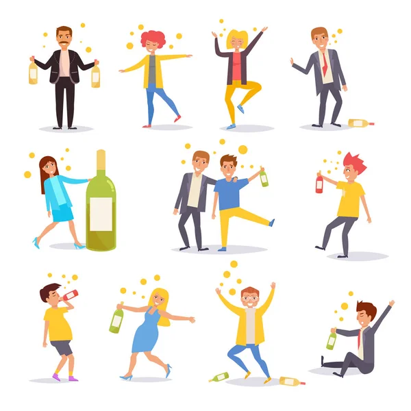 Drunk people. Set. — Stock Vector