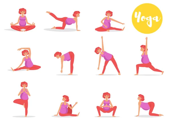 Set con mujeres embarazadas haciendo yoga — Archivo Imágenes Vectoriales