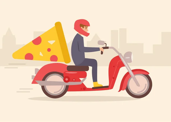 Entrega de pizza en ciclomotor — Vector de stock