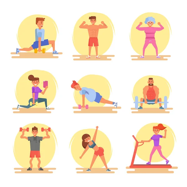 Tipos de personas en el gimnasio . — Vector de stock