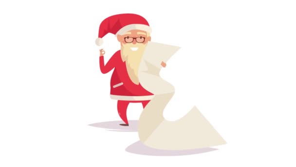 Santa Claus Con Una Lista Mano Animación Personaje Dibujos Animados — Vídeos de Stock