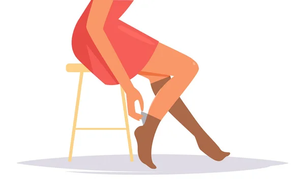 Γυναίκα βγάζει σε πόδι κάλτσες — Διανυσματικό Αρχείο