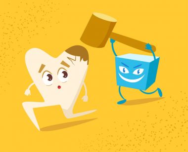 Diş ve şeker. Vektör. Çizgi film.