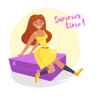 Kadın çantayı otur. Yolculuk.