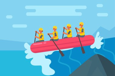 Rafting. Vektör. Çizgi film. İzole