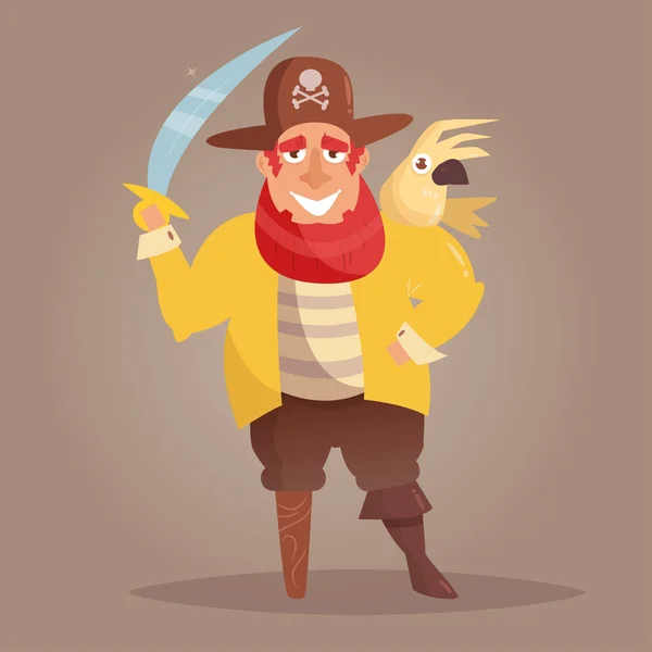 Pirata con una pierna de madera y un loro . — Vector de stock