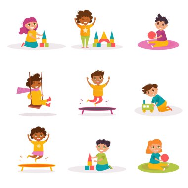 Oynayan çocuklar ile ayarlayın. Vektör.