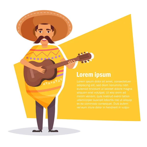Uomo messicano con una chitarra — Vettoriale Stock