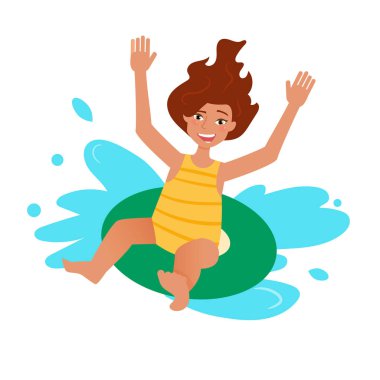 Kız su kaydırağı binmek. İzole