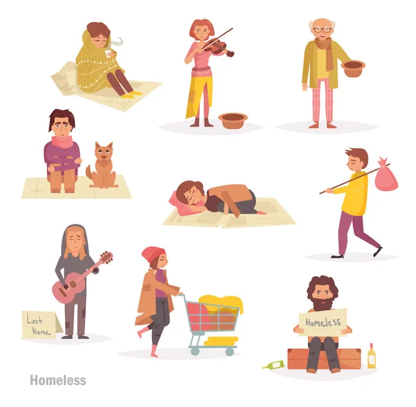 Homeless people. Group, — Stock Vector