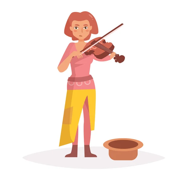 Woman plays the violin, begging. — Stock Vector