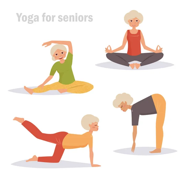 Yoga for seniors. Isolated art on — Stock Vector