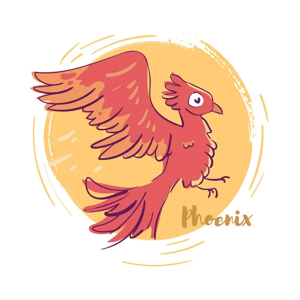 Phoenix. Pájaro rojo. Dibujado a mano . — Vector de stock