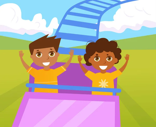 Kinder auf der Achterbahn — Stockvektor