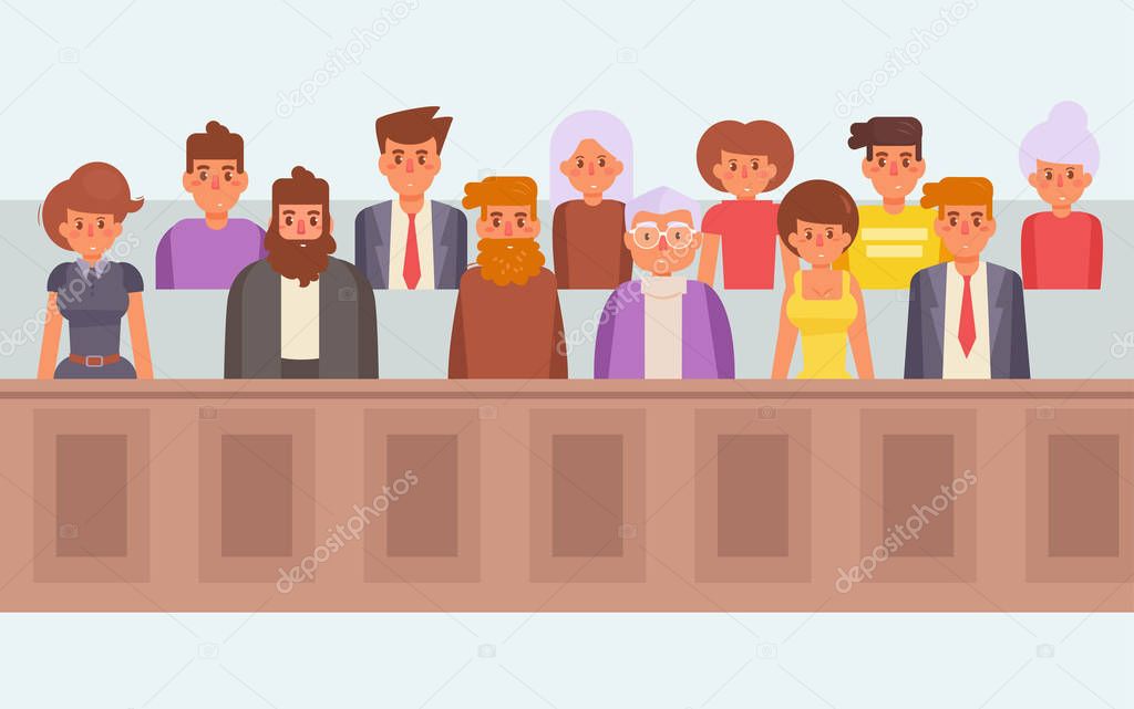 Jury in court. Vector. Cartoon.