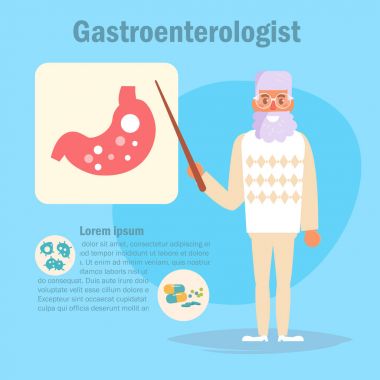 Gastroenterolog vektör. Çizgi film.
