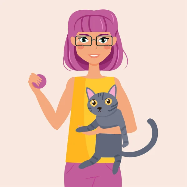 Женщина с котом в руках — стоковый вектор