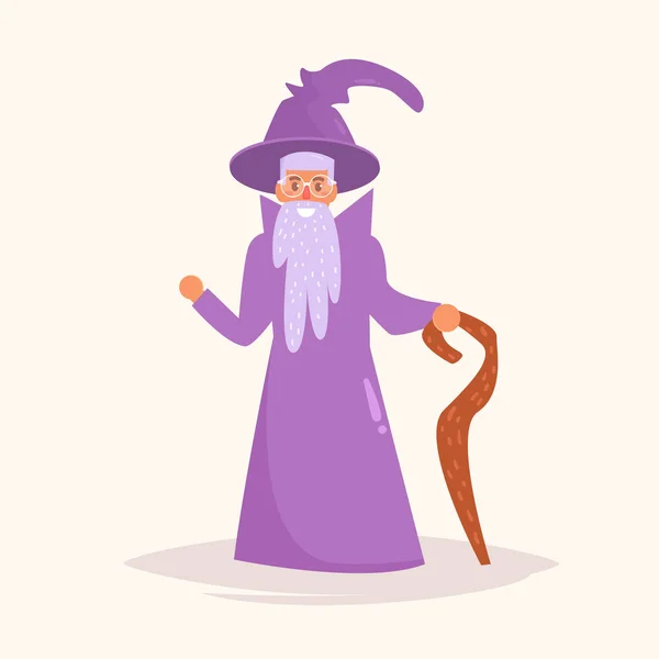 Sorcerer with a staff Vector. — Stock Vector
