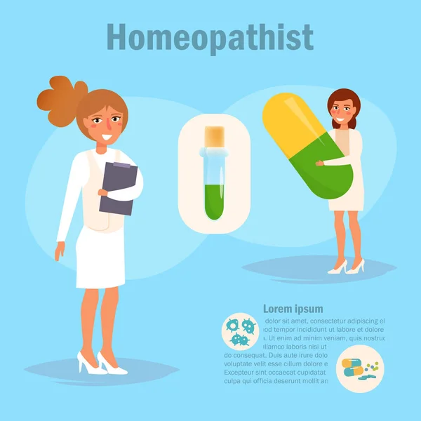 Homeopathist vektör. Çizgi film. — Stok Vektör