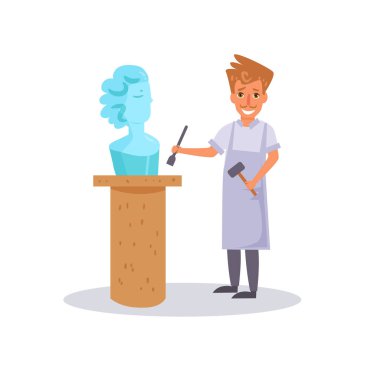 Heykeltıraş. Vektör. Çizgi film. İzole