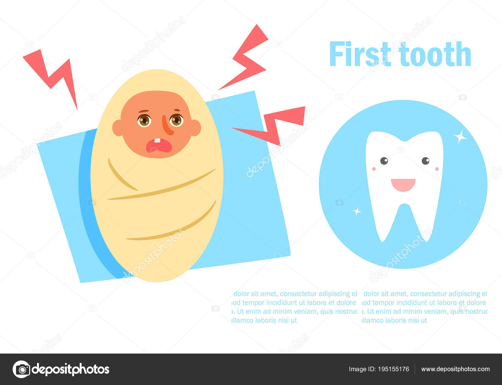 First tooth Vector Cartoon Isolated art on white background Flat — Vector by AnnaViolet