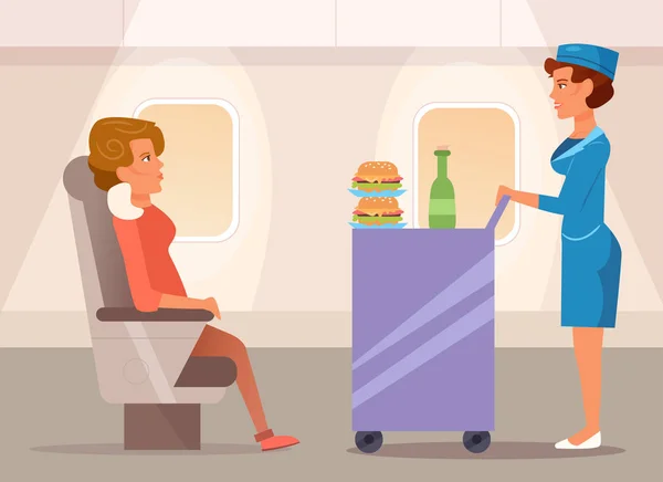 Stewardessa z żywnością — Wektor stockowy