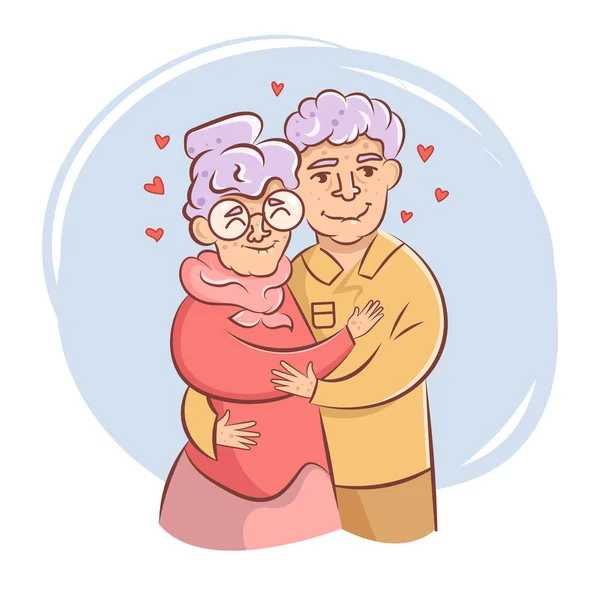 Los abuelos se abrazan. Día de los abuelos Apartamento — Vector de stock