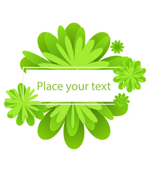 Floral fresh message border  with white border and bright green flowers on white background — Stock Vector